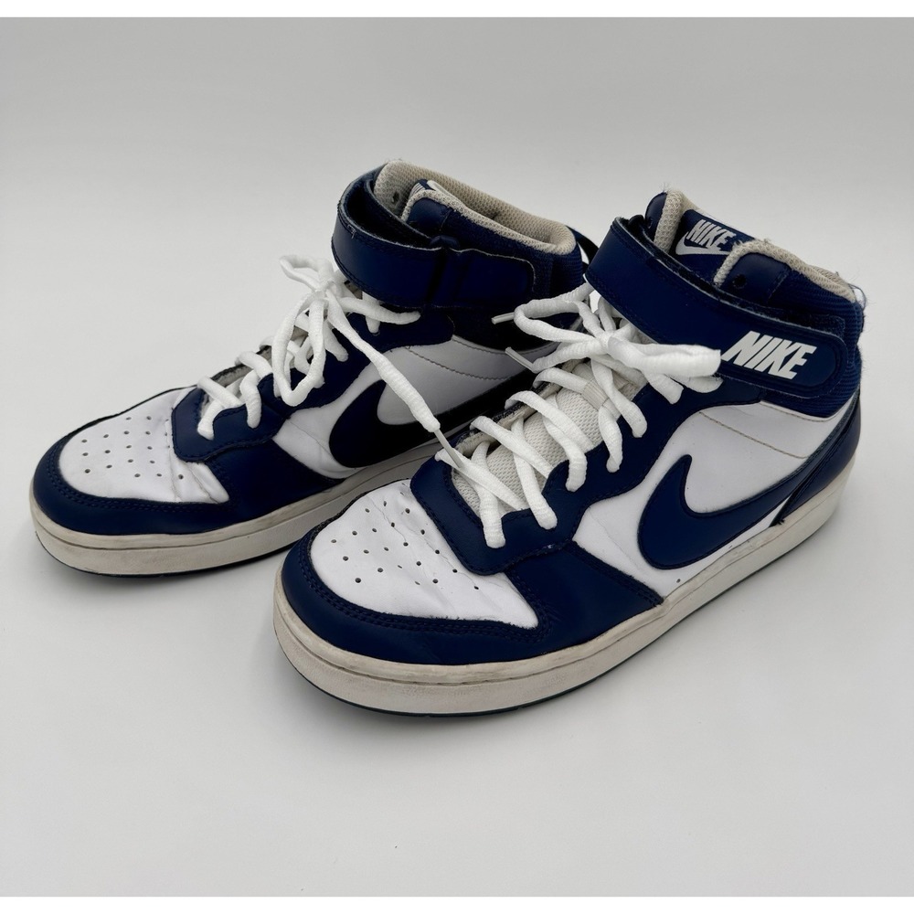 Nike Court Borough Mid 2 White Midnight Navy CD7782-107 Youth 6.5Y Sneakers